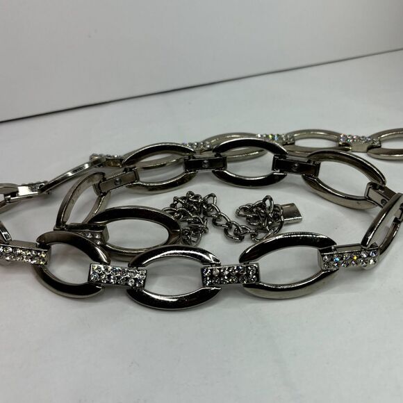 Vintage Diamond Link Marquis Eye Shaped Silver Belt Chain Womens - Picture 6 of 7